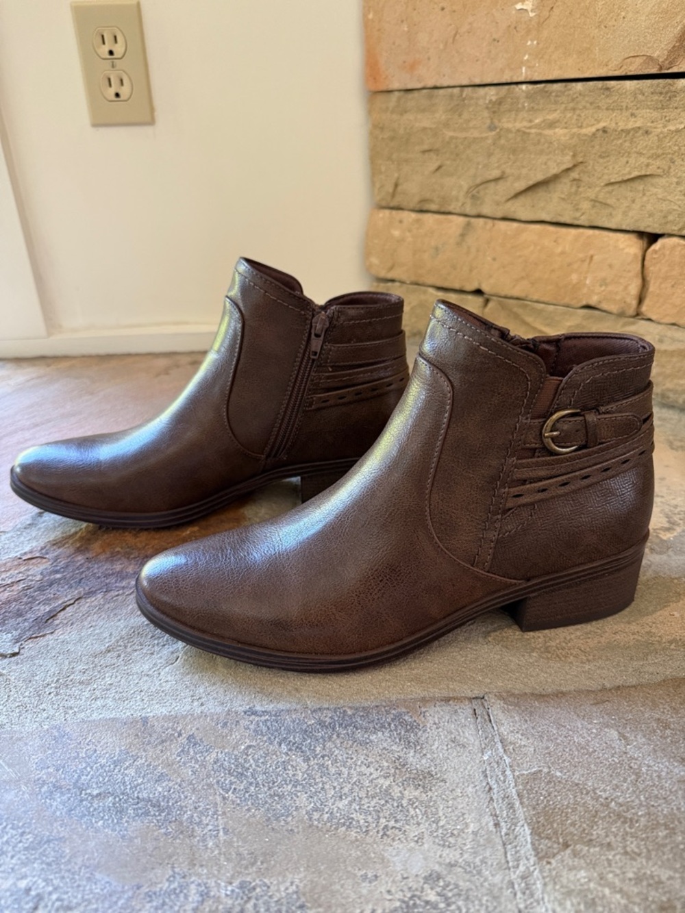 Bare Traps ‘Medley’ Women's Brown Ankle Boots with Side Buckle & Inner Zip